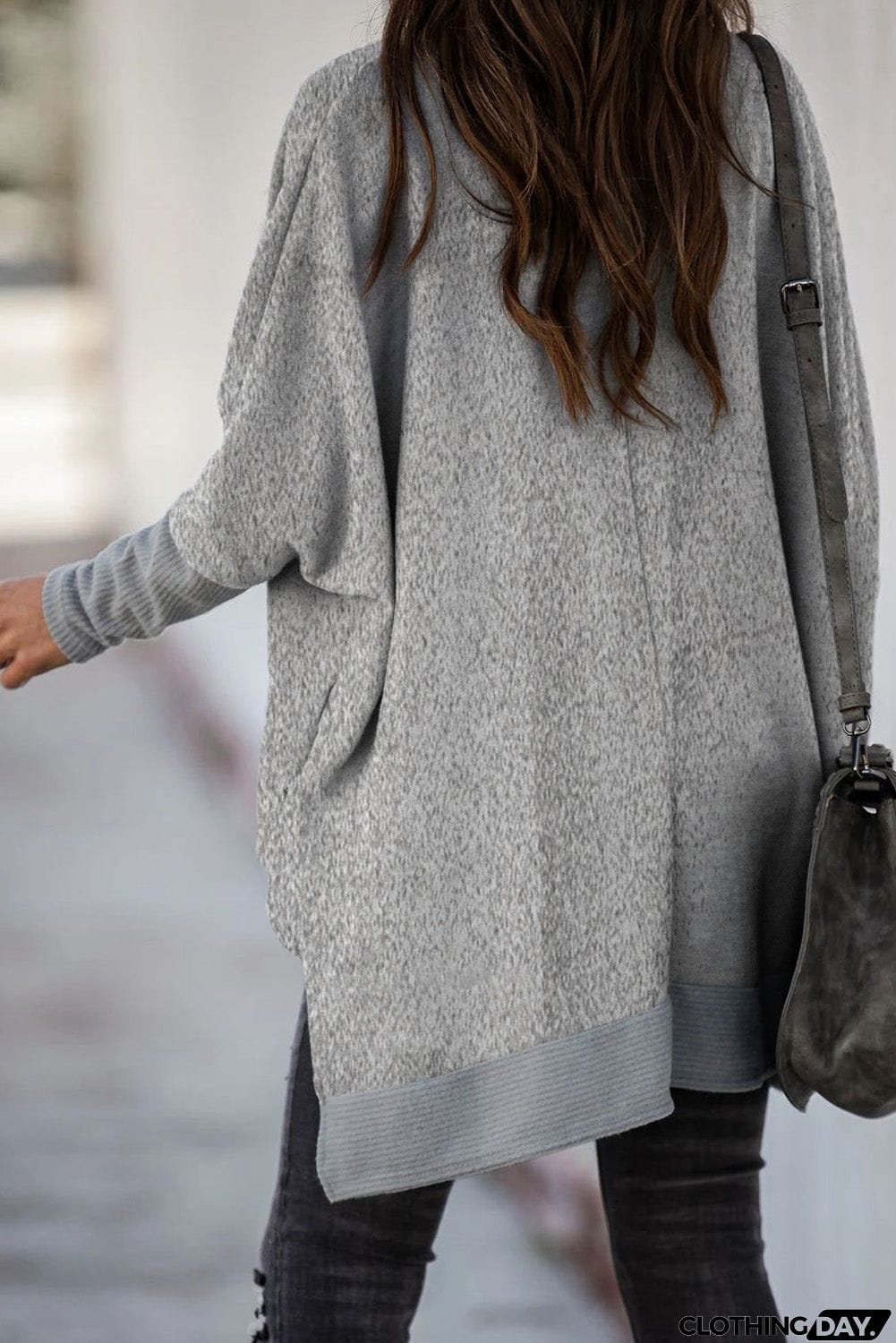 Turtleneck Bat Sleeve Side Slit Tunic Top