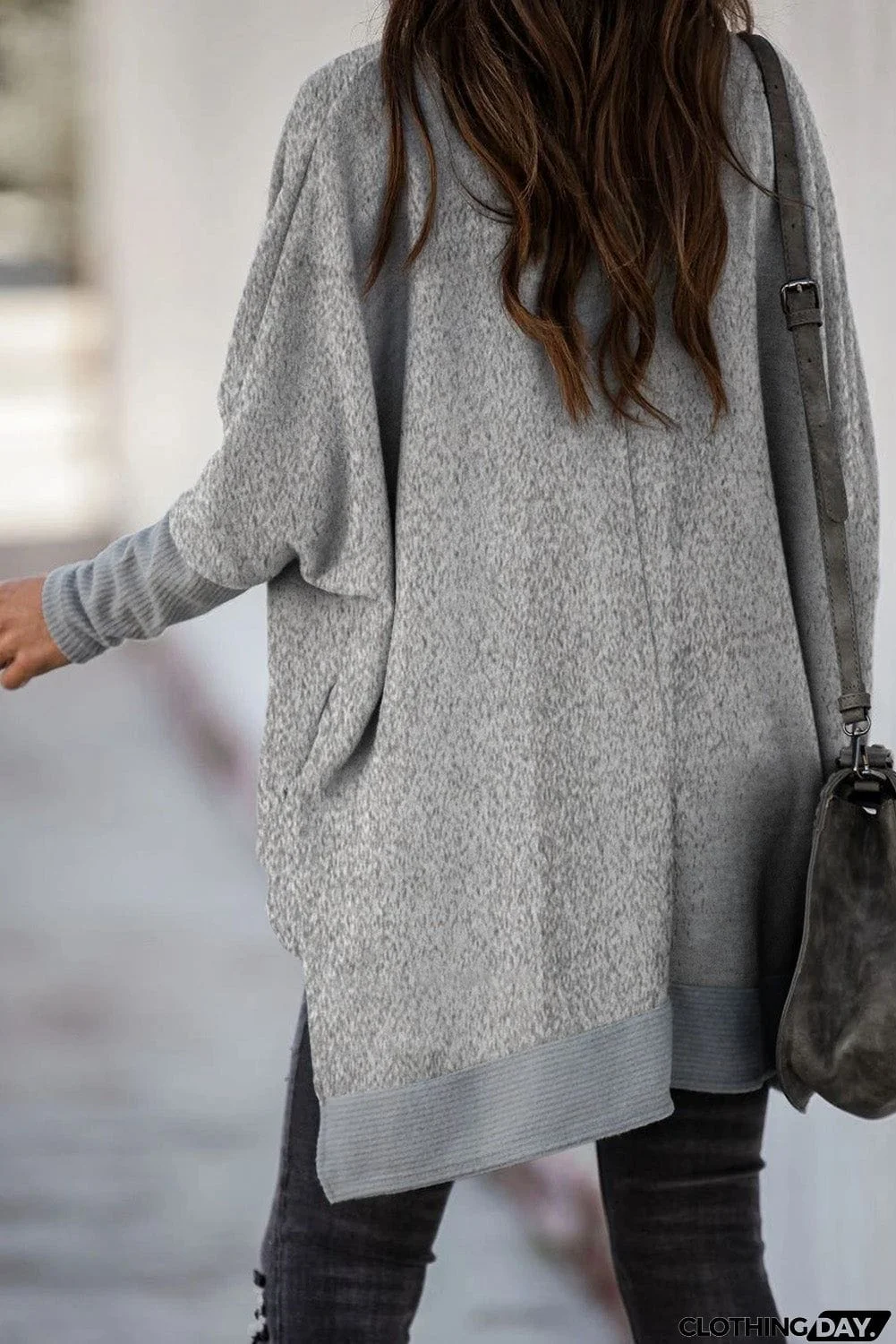 Turtleneck Bat Sleeve Side Slit Tunic Top