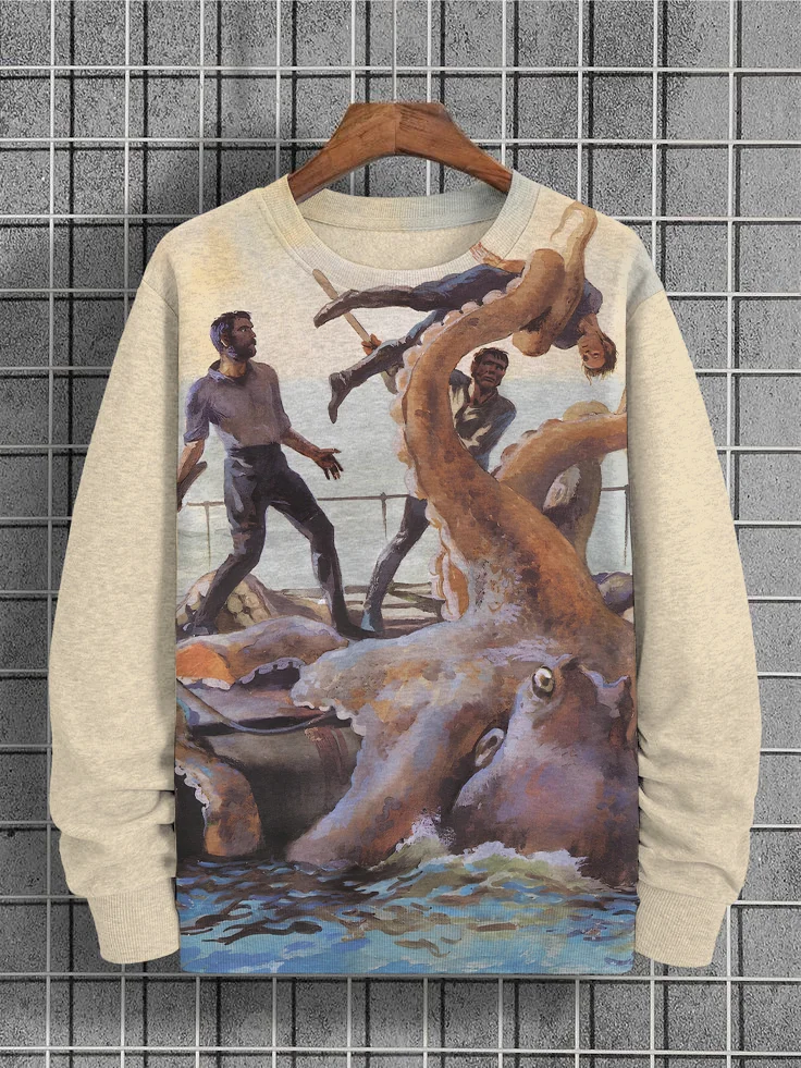 Men's Ocean Monster Illustration Print Casual Sweatshirt