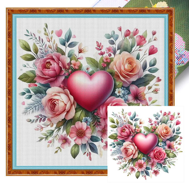 【Huacan Brand】Love Flowers 11CT Stamped Cross Stitch 40*40CM