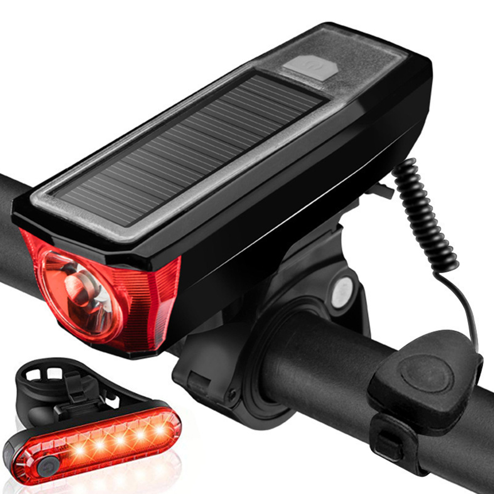 

T6 LED Solar Smart Bicycle Headlight Taillight Set with Horn Power Bank, 501 Original