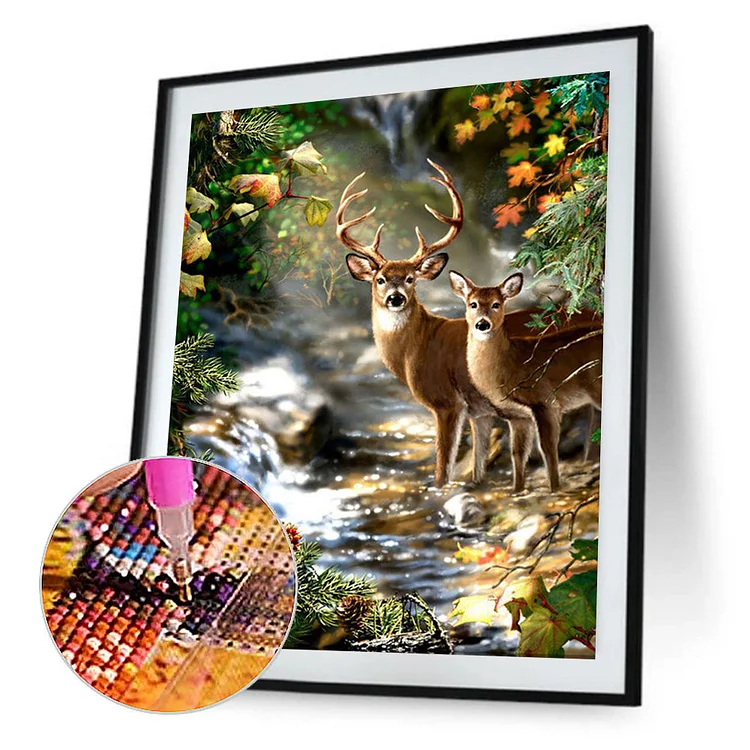 Deer - Full Round - Diamond Painting（30*40cm)