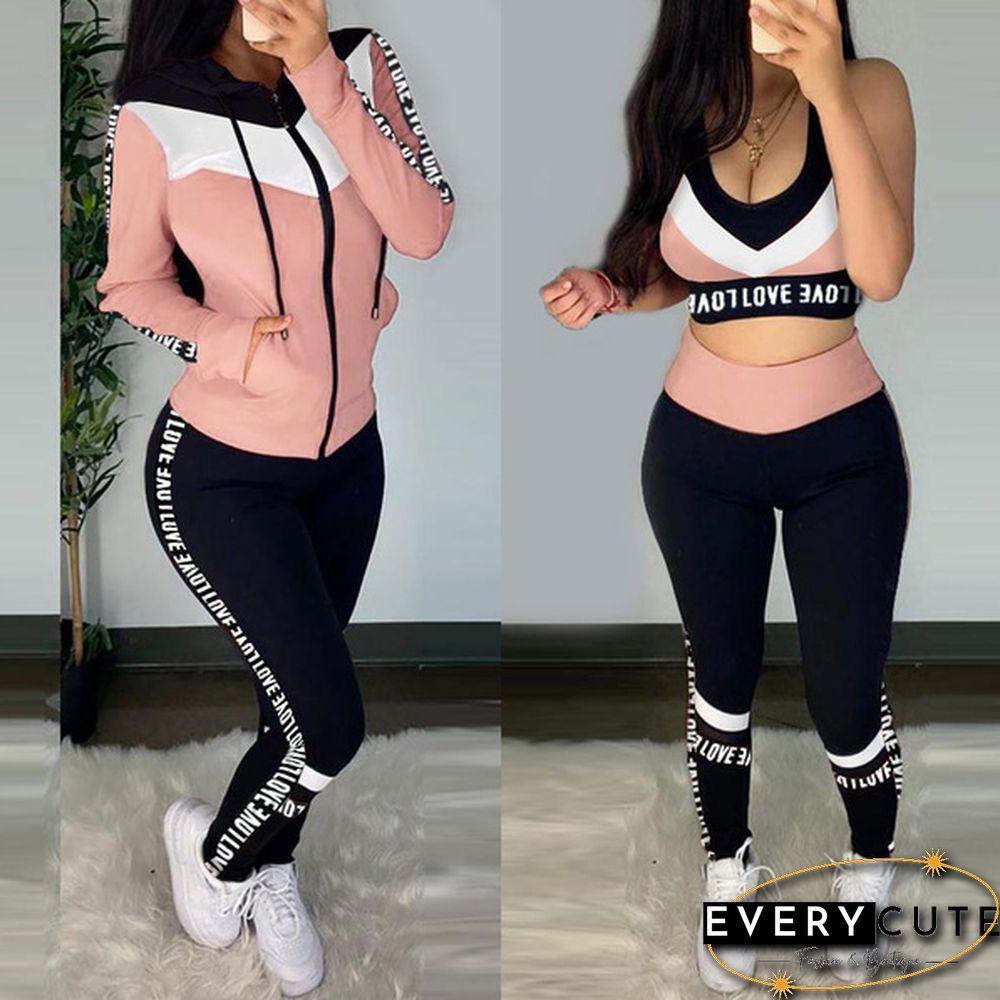 Women Fashion Sports Suits Running Wear Gym Clothes Vest Top / Pants/ Coat 3pcs Set