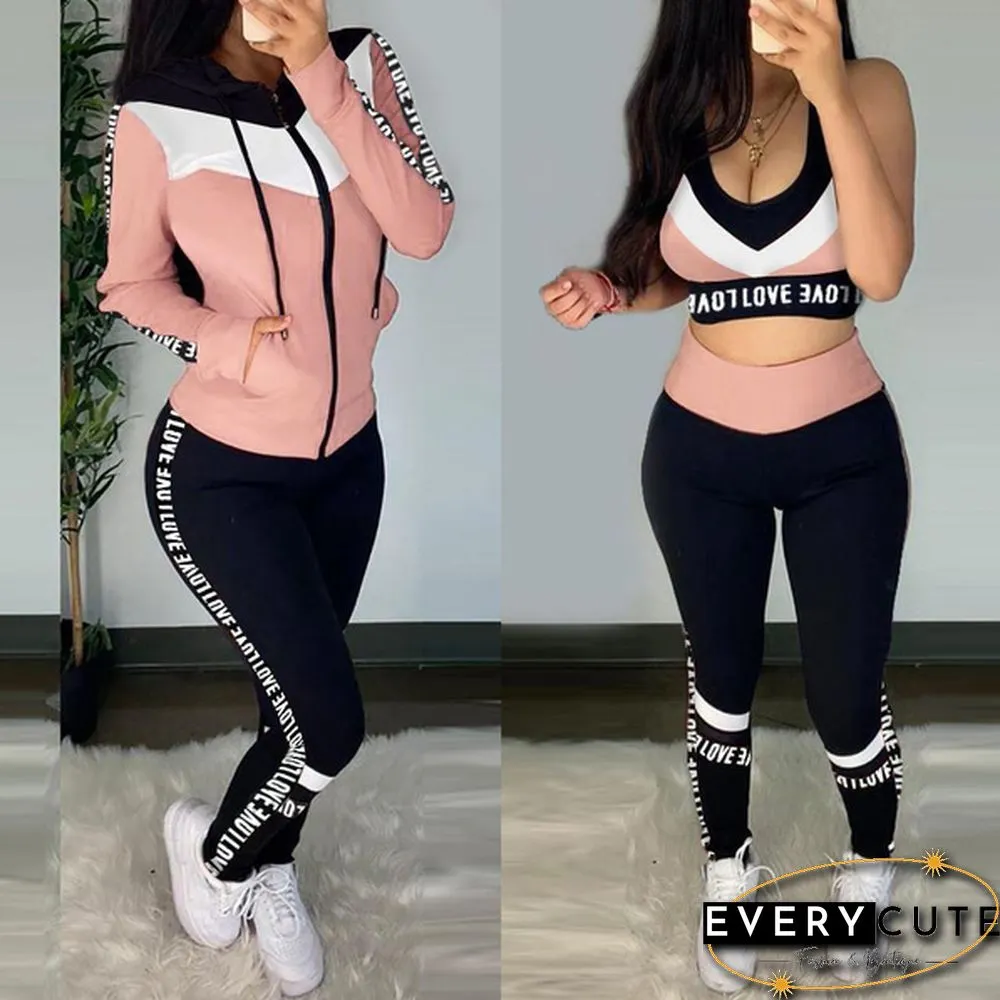 Women Fashion Sports Suits Running Wear Gym Clothes Vest Top / Pants/ Coat 3pcs Set