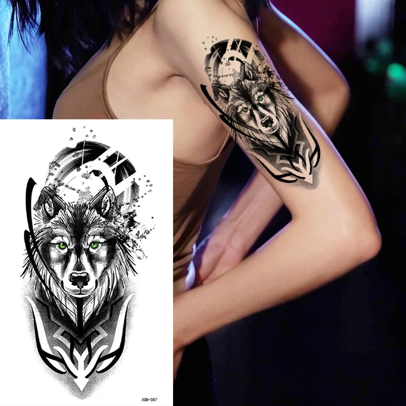 Sdrawing Forest Tattoo Sticker for Men Women Tiger Wolf Death Skull Temporary Tattoo Fake Henna Skeleton King Animal Tatoo Pattern