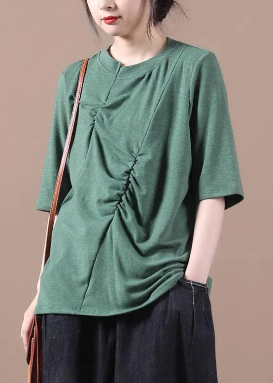 Women Green wrinkled Knit Blouses Half Sleeve