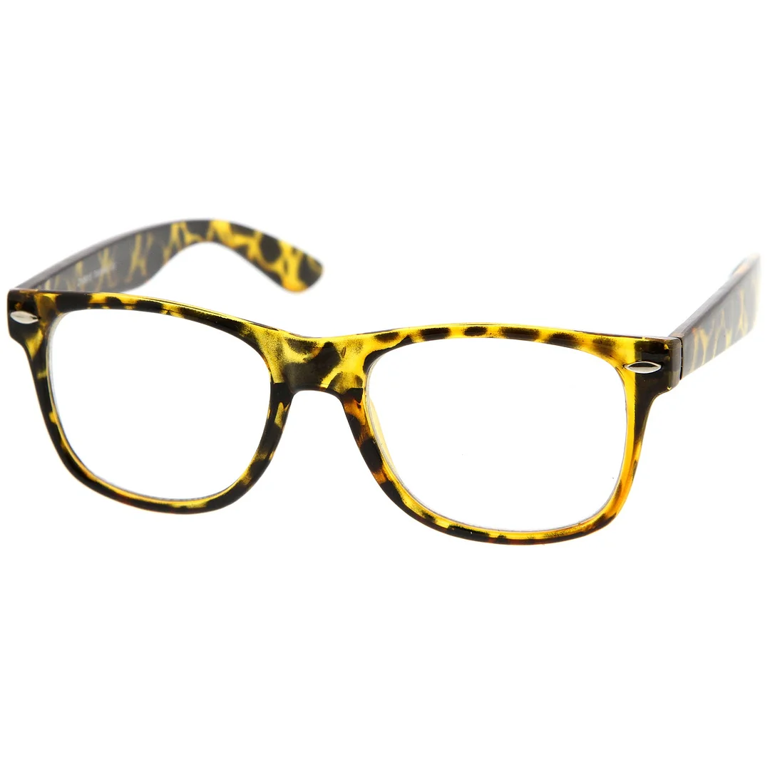 Retro Wide Temple Clear Lens Horn Rimmed Eyeglasses 54mm