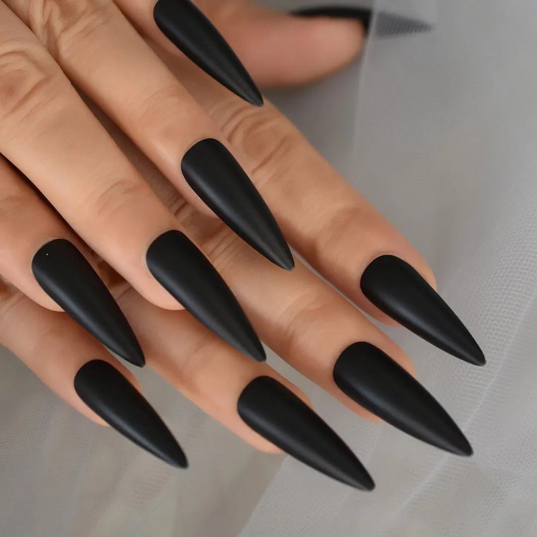 Fake Nails With Sticker Nails Matte Manicure Prss On Nails Acrylic Medium Stiletto Slim Fake Fingernail For Women DIY Nail Art-Nail Inspo