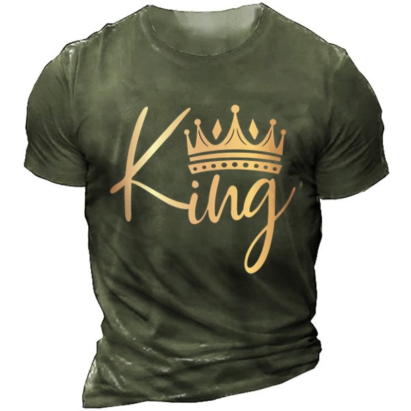 Men's Round Neck Loose "King" Printed Short Sleeve Top