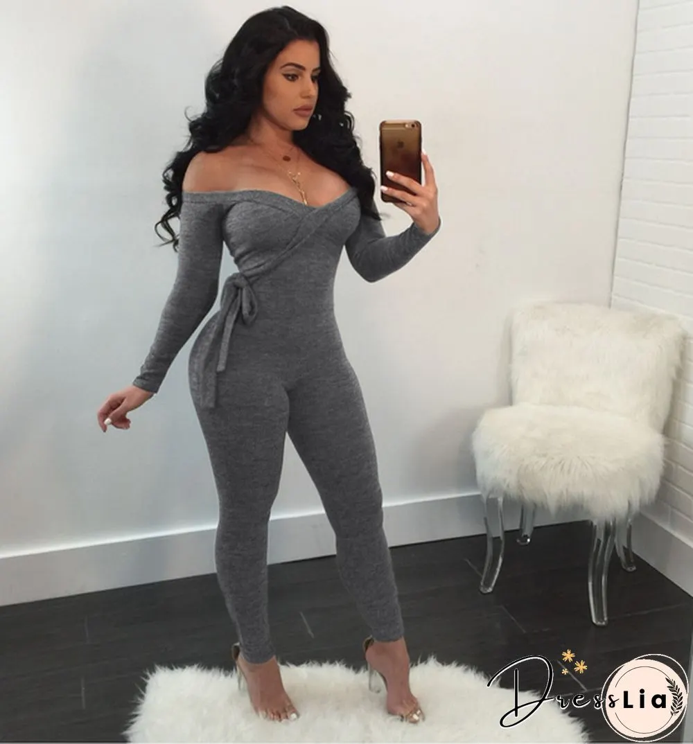 Womens Off-Shoulder Bodycon Long-Sleeve Clubwear Playsuit Jumpsuits Rompers Skinny Sexy