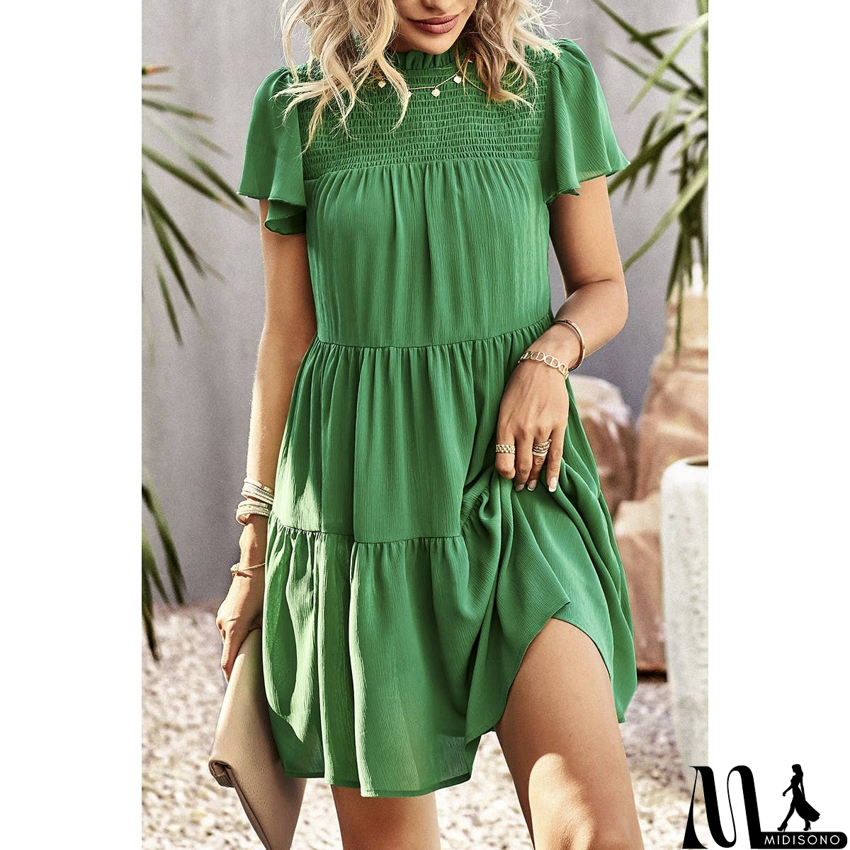 MidiSono - Loose Fit Solid Ruched Color Block Dress