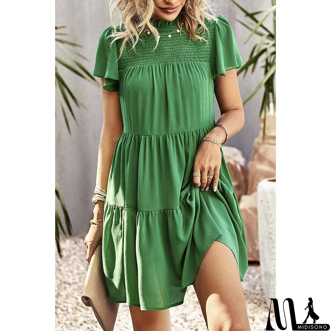 MidiSono - Loose Fit Solid Ruched Color Block Dress