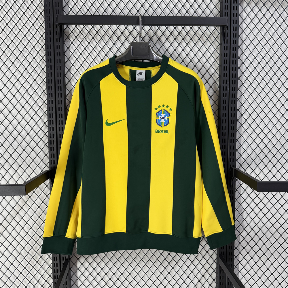 2025/2026 Brazil Long sleeved thick hoodie yellow and green alternating