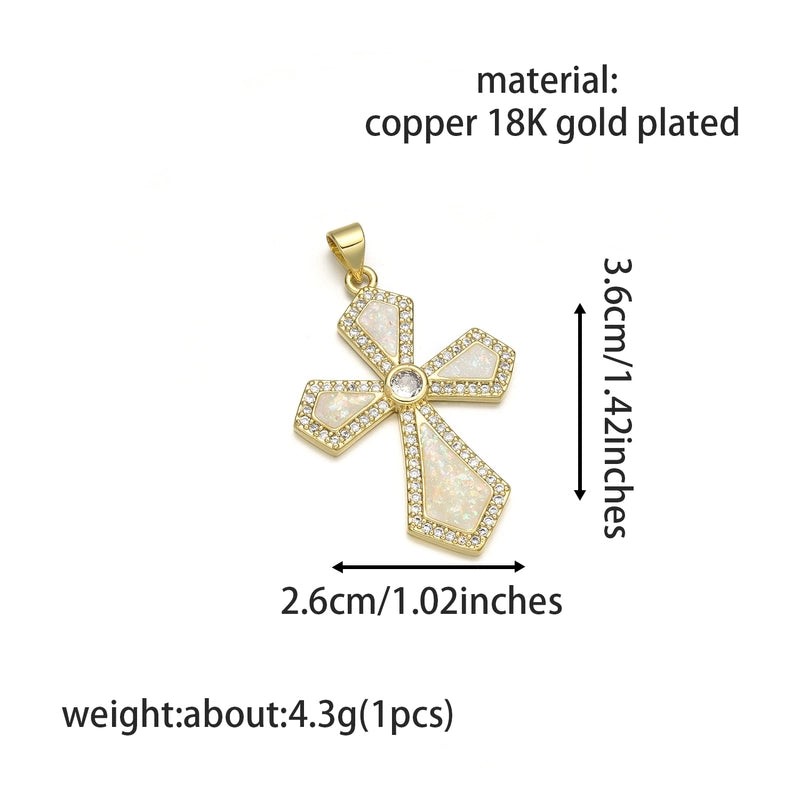 1 Piece 17 * 25mm Copper Opal Zircon 18K Gold Plated Cross Pendant Jewelry Accessories