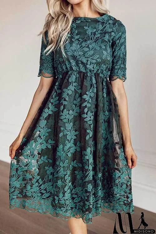 Embroidery Short Sleeve O Neck Dress