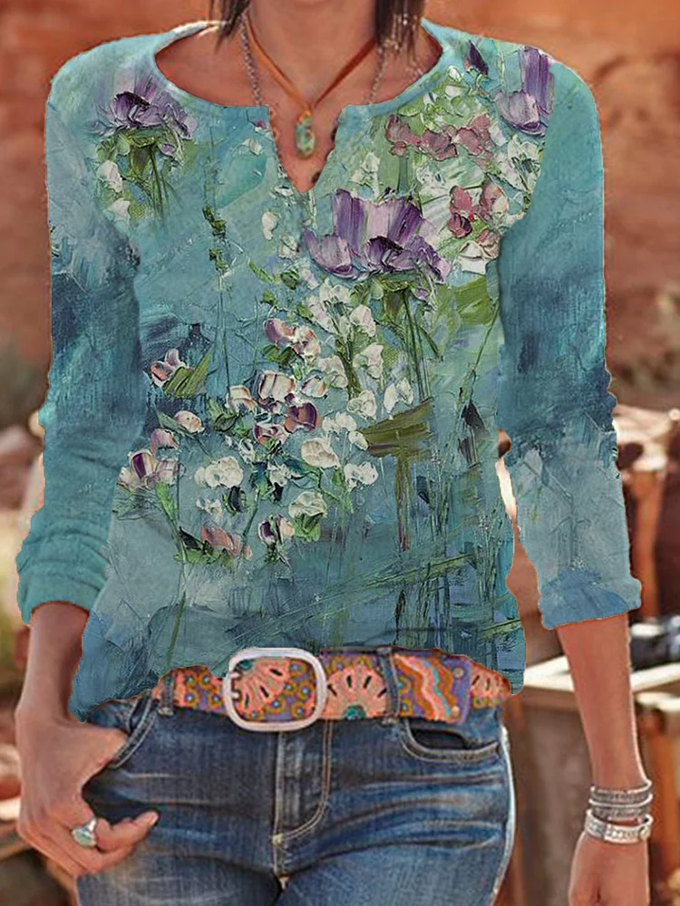 Shift Long Sleeve Printed V Neck Shirts & Tops