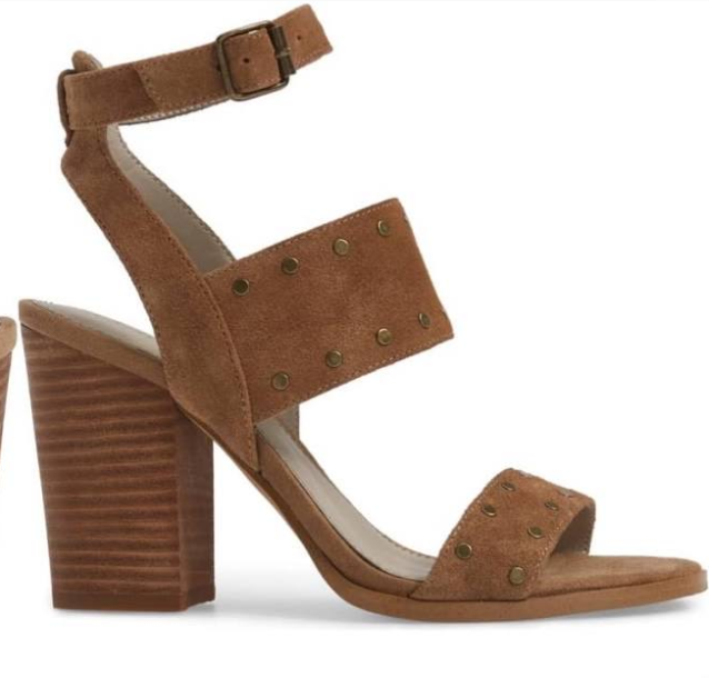 Tan Studded Block Heel Ankle Strap Sandals Vdcoo