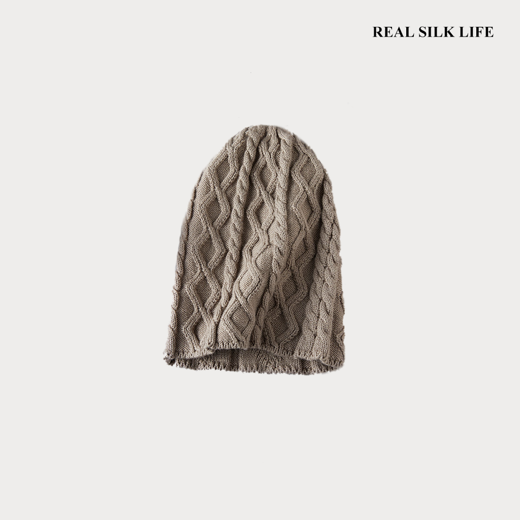 Cashmere Cable Knit Beanie-Soft & Warm REAL SILK LIFE