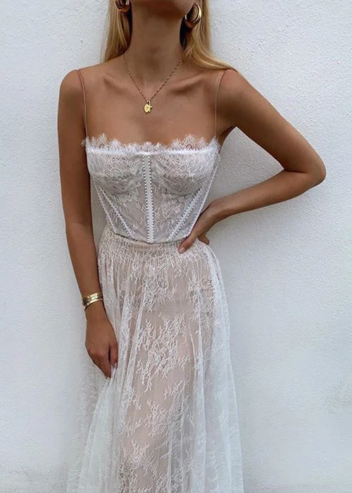 Lace Up Embroidery Maxi Dress