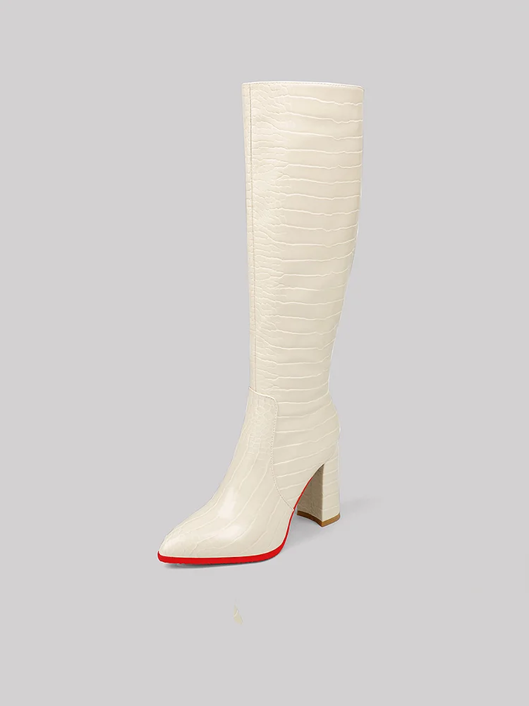 90mm Women's  Knee Boots Genuine Leather Chunky Heels Red Bottom Boots