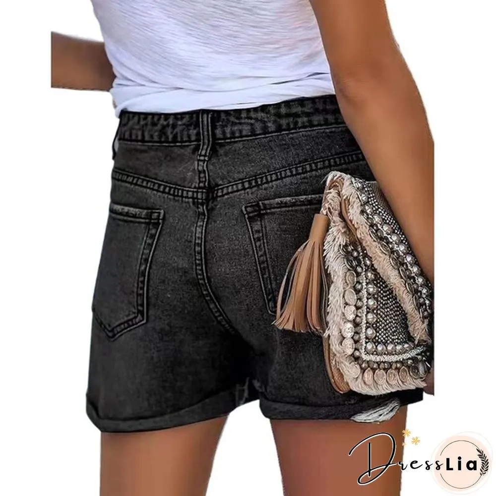 Women Summer Ripped Hole Denim Shorts Ripped Hole Casual Jeans Short Pants