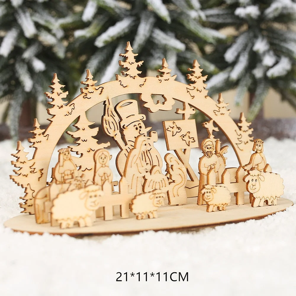 2022 New Year Xmas Elk Wood Craft Christmas Tree Ornament Noel Christmas Decoration for Home Wooden Pendant Navidad 2021 Gift
