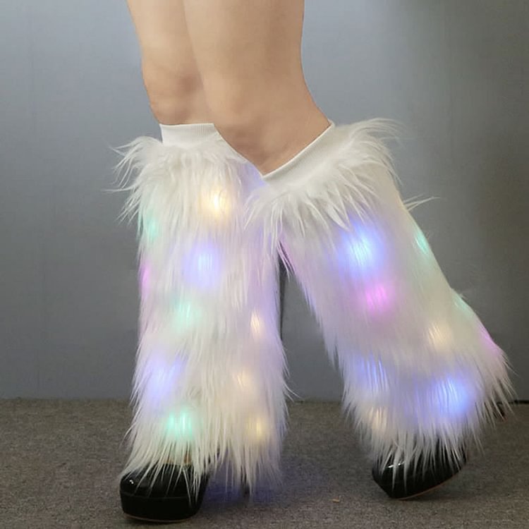 Pure Color Plush Leg Warmers Socks With Lamp - Modakawa Modakawa