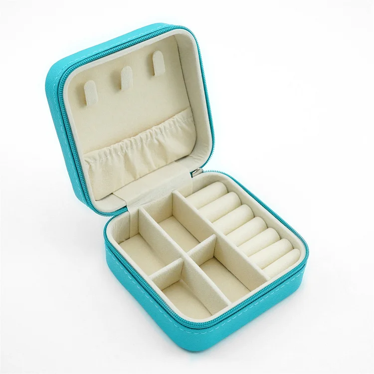 Portable Grid Mini Travel Zipper Jewelry Necklace Storage Bag