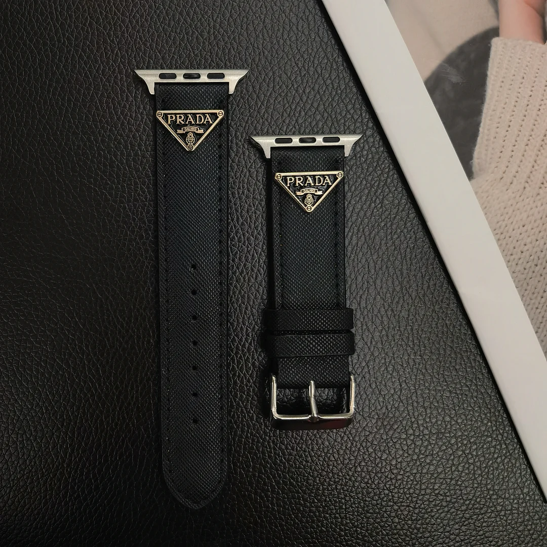 PRADA Prada Classic Double Triangle Monogram Label Leather Apple Watch Band ProCaseMall