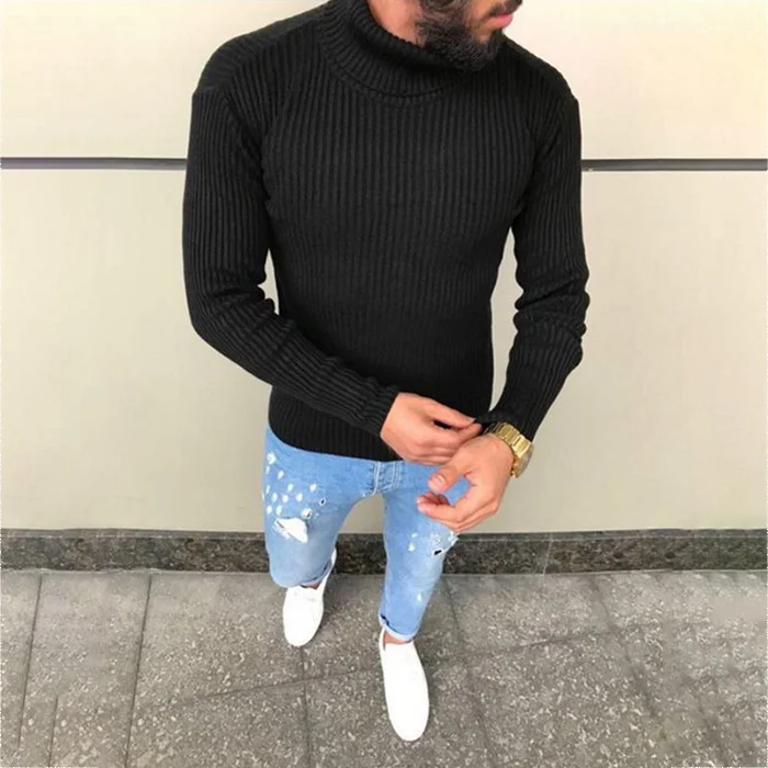 BrosWear Solid Turtleneck Knitted Top