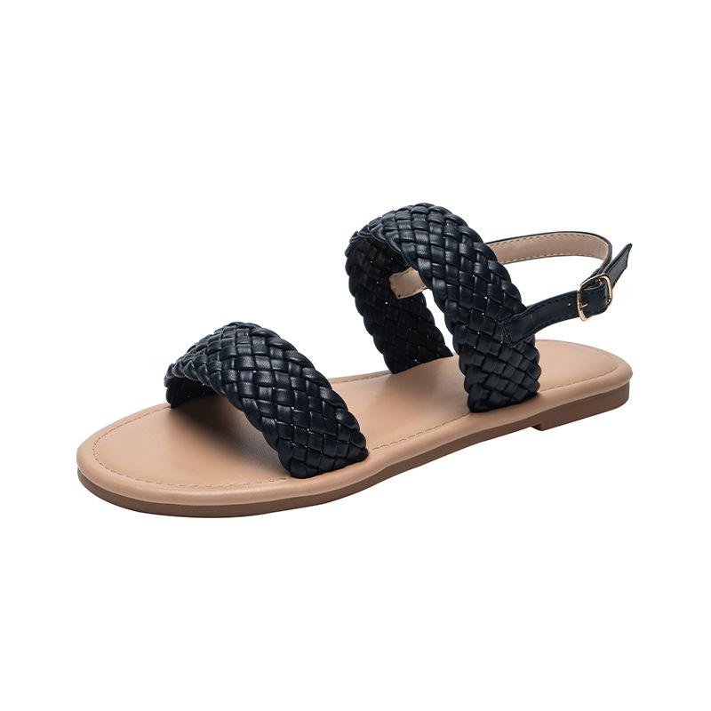 Mature Women Summer Weave Sandals Flat Beach Shoes