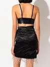 Spaghetti-Neck Top High-Waisted Split-Side Tasseled Skirt Two-Piece Suit