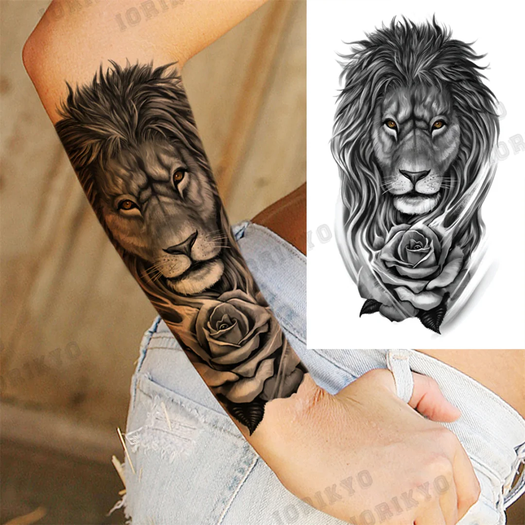 Sdrawing Tiger Skull Wolf Temporary Tattoos For Men Adult Crown Compass Pirate Warrior Fake Tattoo Body Art Decoration Tatoos Paper