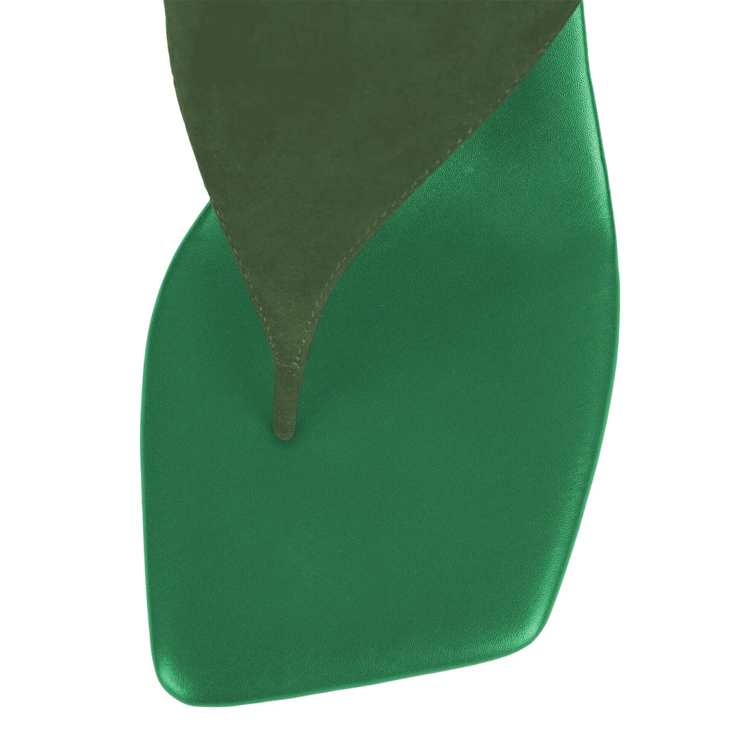 Green Vegan Leather Square Toe Buckle Fastening Strap Wedge Sandals