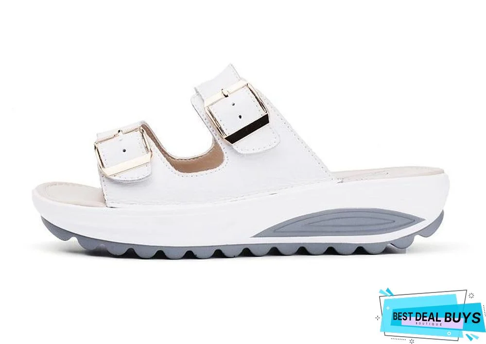 Summer Women Slip On Sandals Slides Wedges Slippers Shoes Buckle Strap Platform Beach Shoes