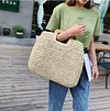 Ladies square wooden handle large capacity straw woven handbag