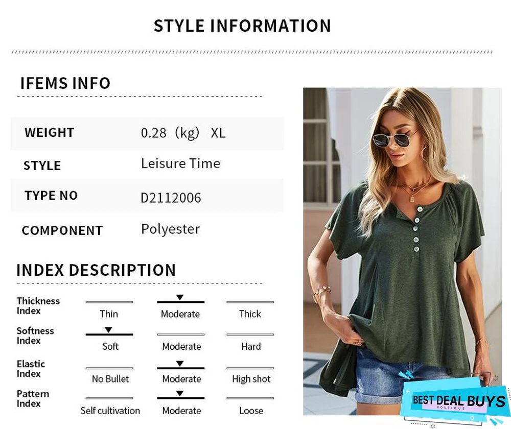 Relaxed Women's Solid Casual Holiday T-shirt Comfortable and Breathable