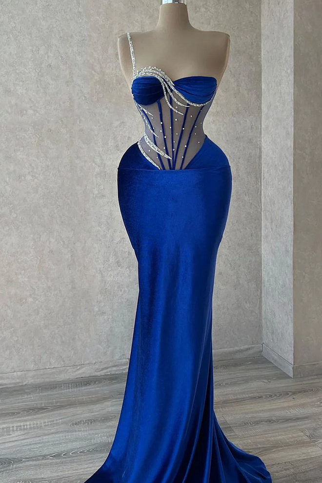 Daisda Stunning Royal Blue Sleeveless Mermaid Prom Dress with Beadings