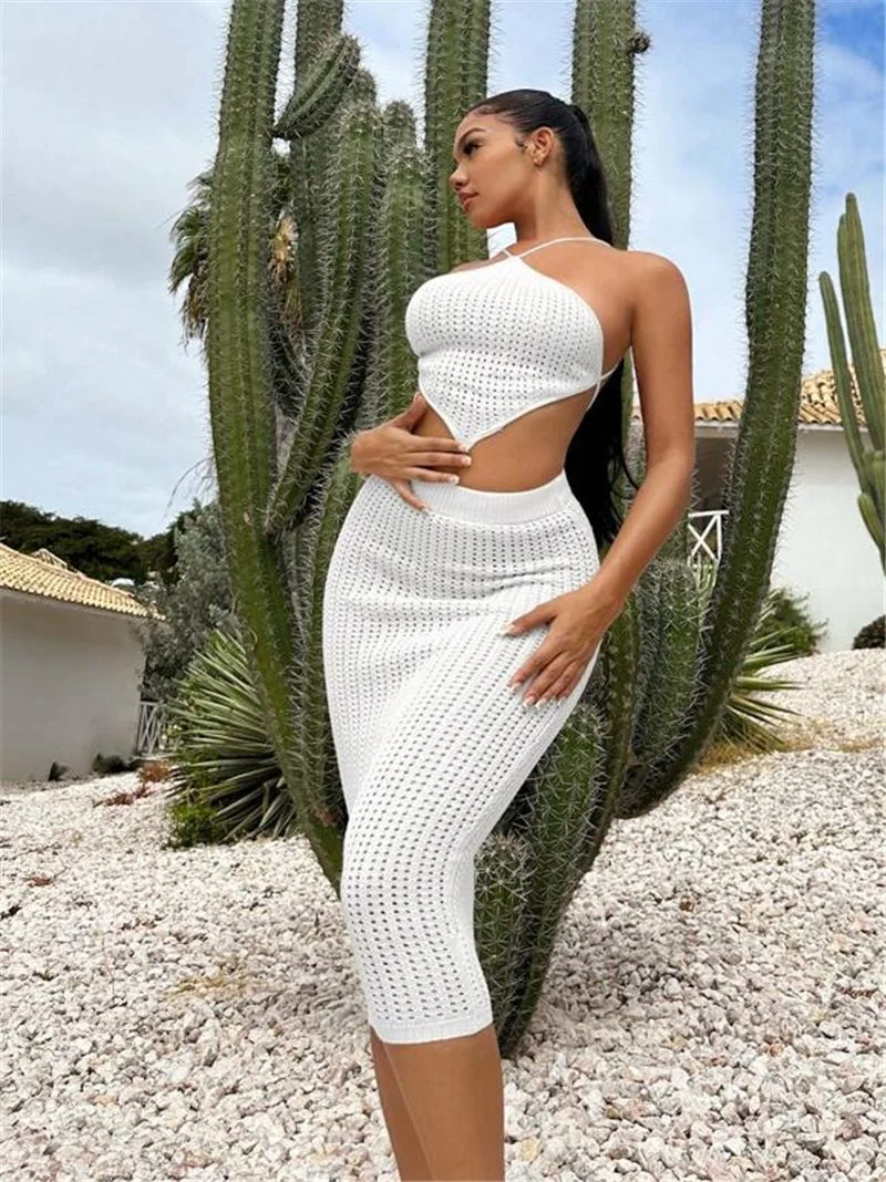 Athvotar Athvotar Irregular Sexy Knitted Sweater Sling Vest Women Tight-Bag Ass Skirt Set