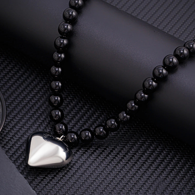 Ornament Men's Exaggerated Round Beads Big Heart Necklace Niche High Sense All-Matching Hip Hop Clavicle Chain