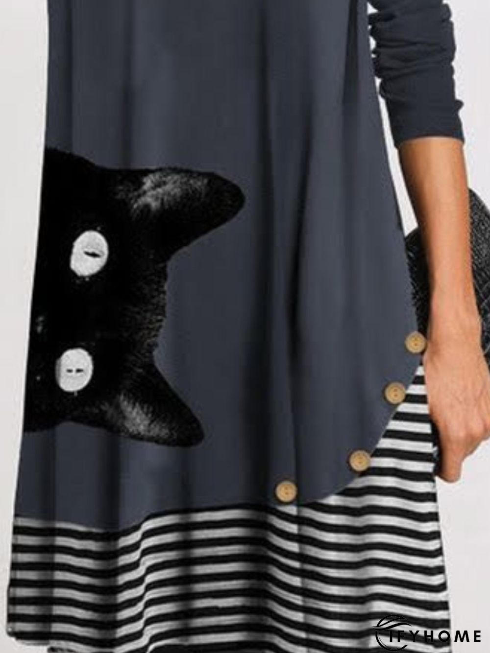 Cotton Patchwork Long Sleeve Knitting Dress | IFYHOME