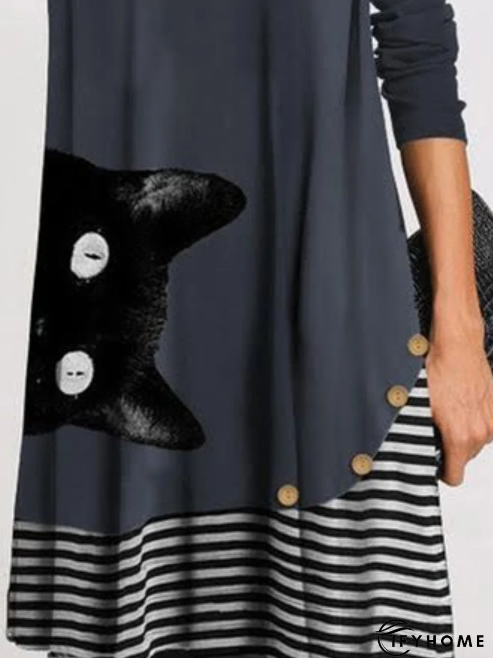 Cotton Patchwork Long Sleeve Knitting Dress | IFYHOME