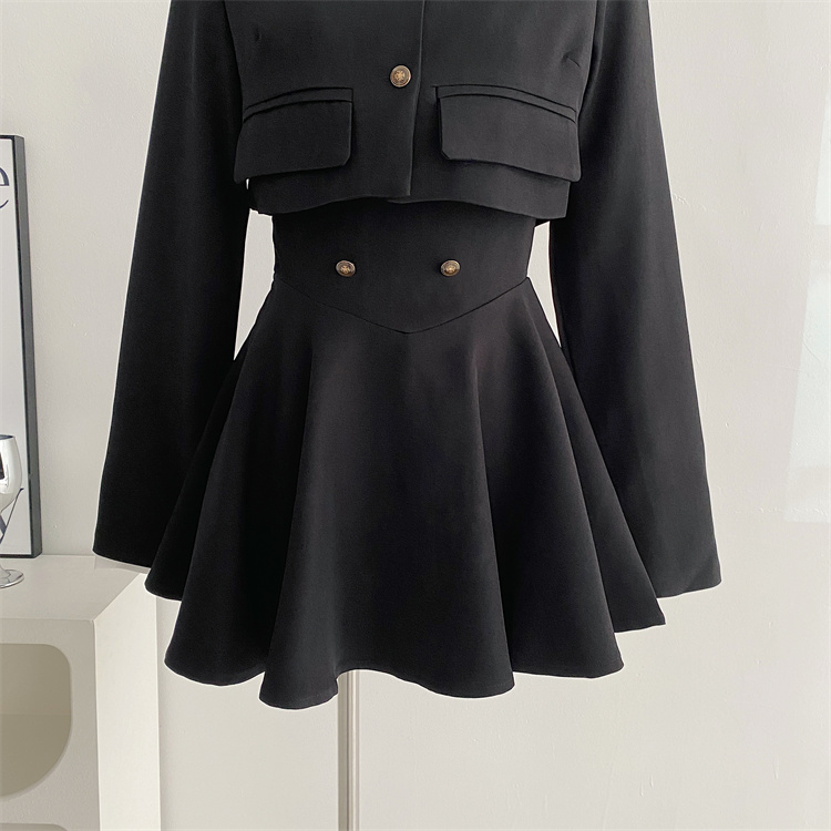 Y2K 3 Piece Set Women Cropped Coat + Long Sleeve Shirt + High Waist Halter Ruffles Mini Dress Korean Chic Fashion Sexy Outfits