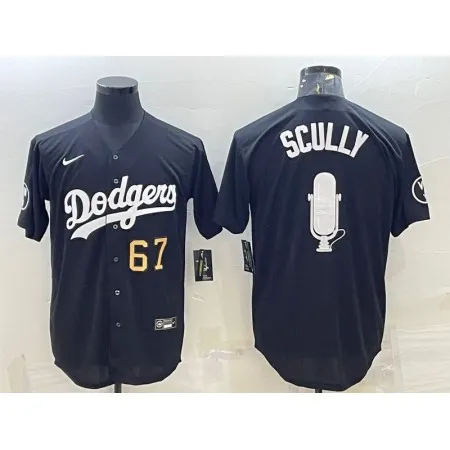 Men's Los Angeles Dodgers #67 Vin Scully Black Big Logo With Vin Scully Patch Stitched Jersey 1FA7