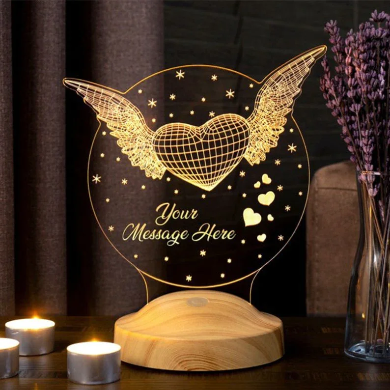 Heart With Wings 3D Personalized Gift with Name Night Light