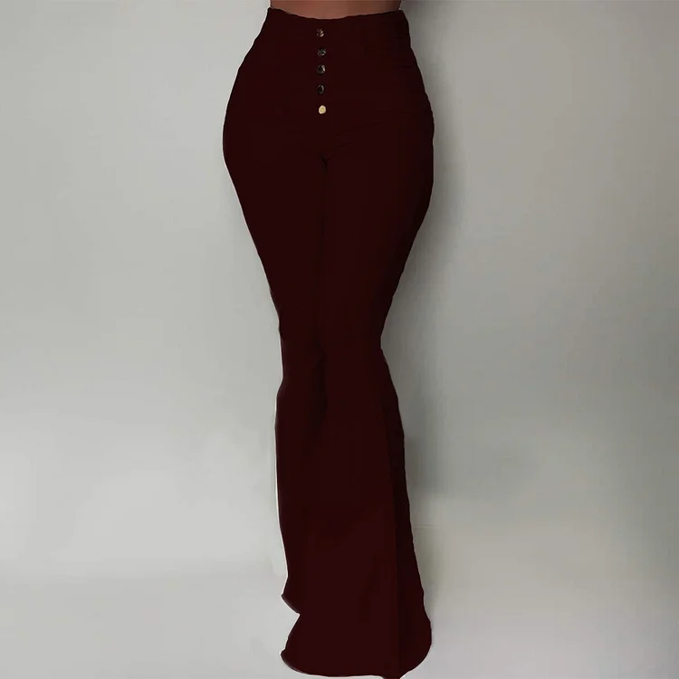 Solid color high waist bag hip flared fishtail pants fashion simple trousers QueenFunky