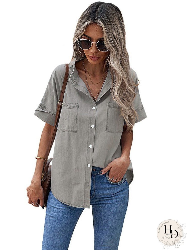 Women's Striped V-Neck Denim Shirt