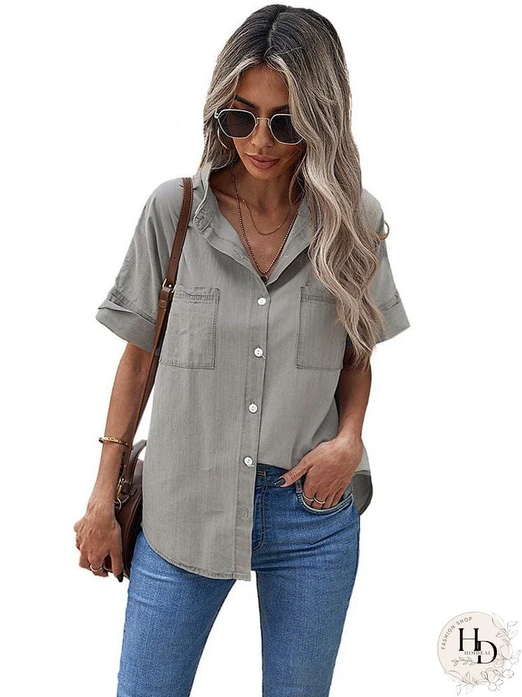 Women's Striped V-Neck Denim Shirt