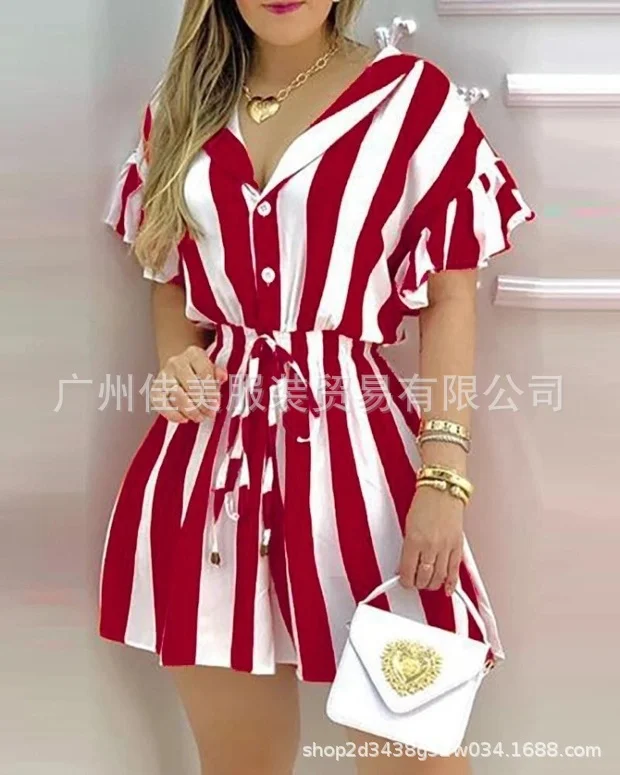 Ueong New Black And White Striped Waist Shirt Dress For Women