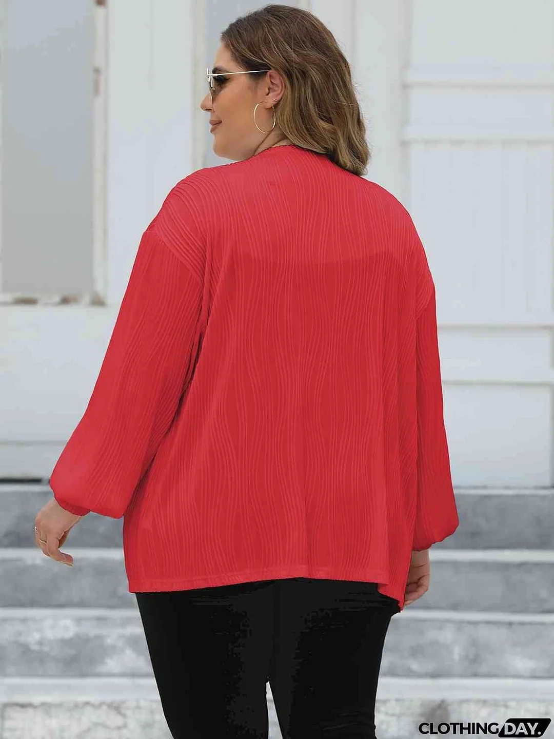 Plus Size Open Front Long Sleeve Cardigan